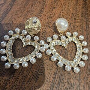 Diamonds and Pearls Heart Shaped Drop Earrings